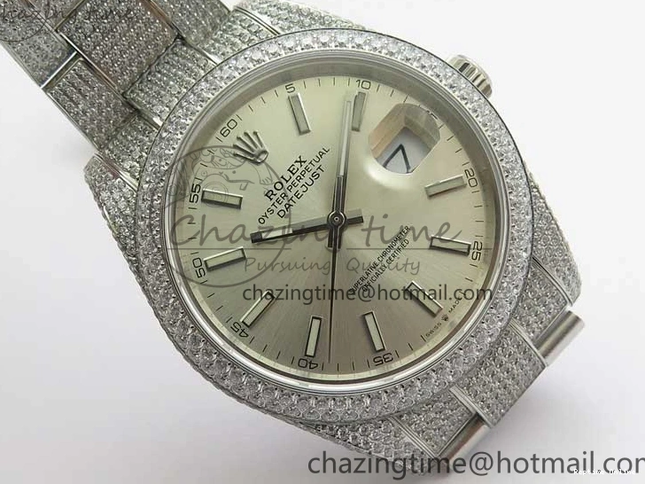 0224 Practical DateJust 41 126334 904 Full Paved Diamonds BP Maker Best Edition Silver Dial on Oyster Bracelet A 2542